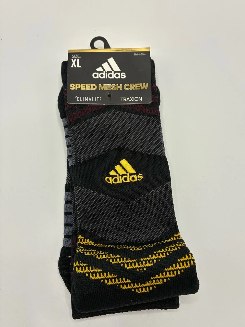 adidas Speed Mesh Crew Socks in Black, Gray & Yellow - XL